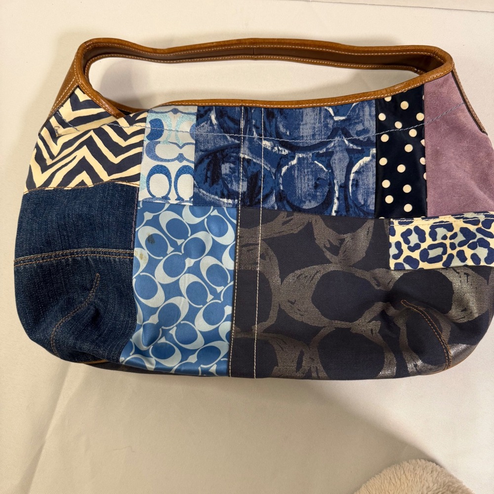 Coach Ergo Patchwork Hobo Women XL Blue Denim Suede Leather Bag 10809 - Picture 3 of 16